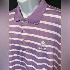 Oxford Golf Men’s Super Dry Coolmax Stripped Polo in Purple with White Size XL